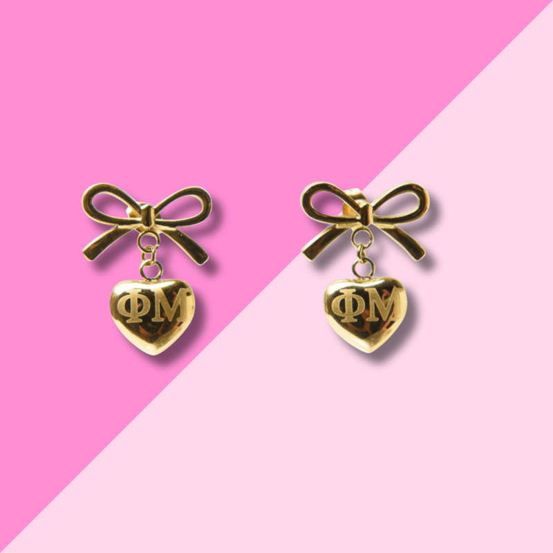 Over The Moon PHI MU Bow + Heart Earrings
