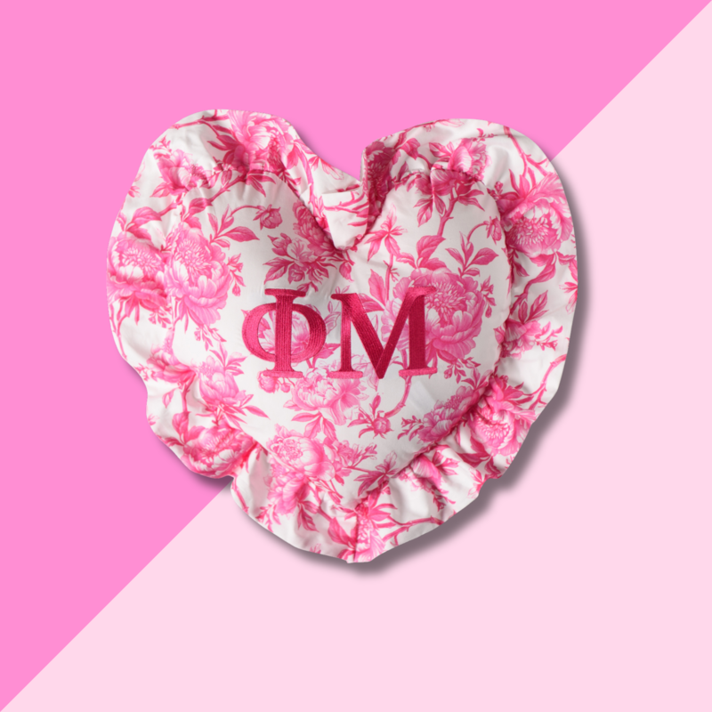 Over The Moon PHI MU Floral Heart Pillow