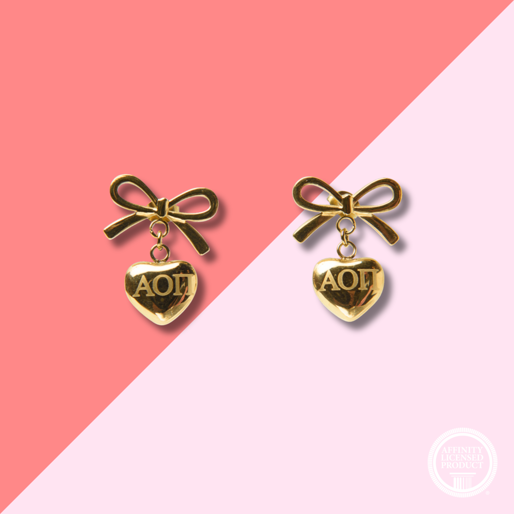 Over The Moon AOPI Bow + Heart Earrings