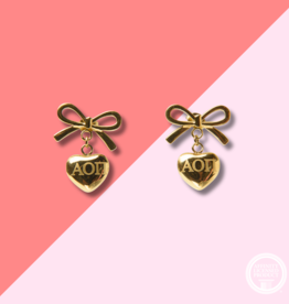 Over The Moon AOPI Bow + Heart Earrings