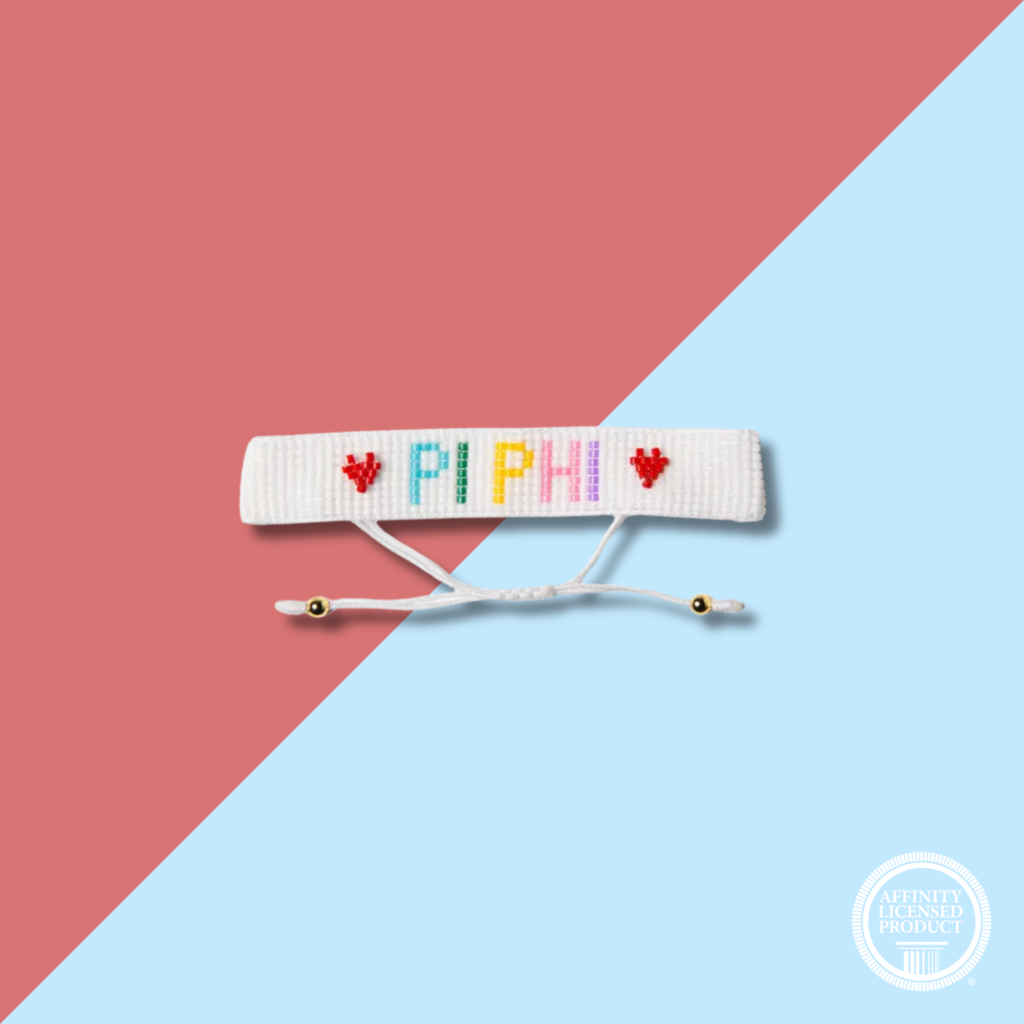 Over The Moon PI PHI Rainbow Letters Beaded Bracelet