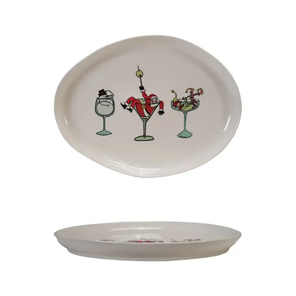 Stoneware Platter w/ Tipsy Holiday Figures