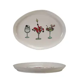Stoneware Platter w/ Tipsy Holiday Figures