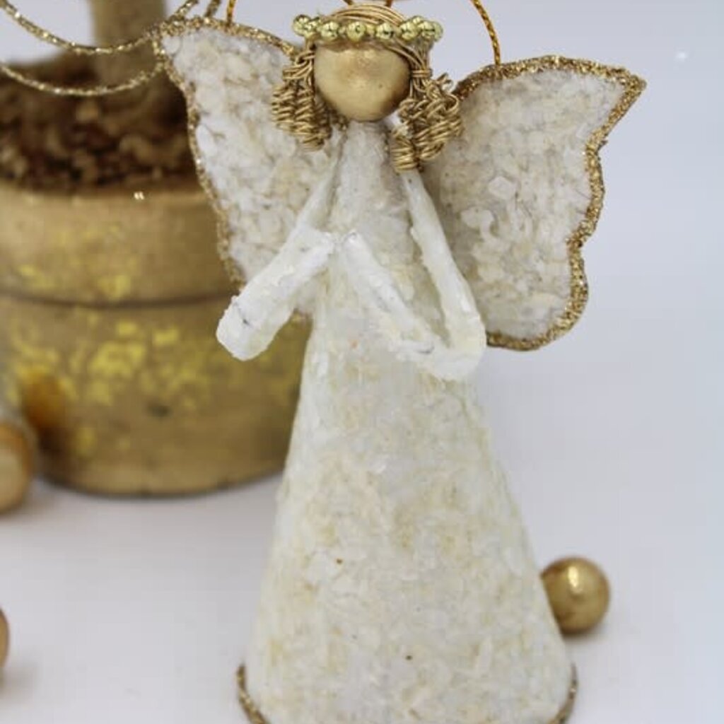 Capiz Angel Ornament Glittered Edge