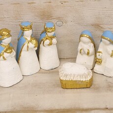 Paper Pulp Nativity Turquoise Gold Leaf Figures