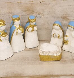 Paper Pulp Nativity Turquoise Gold Leaf Figures