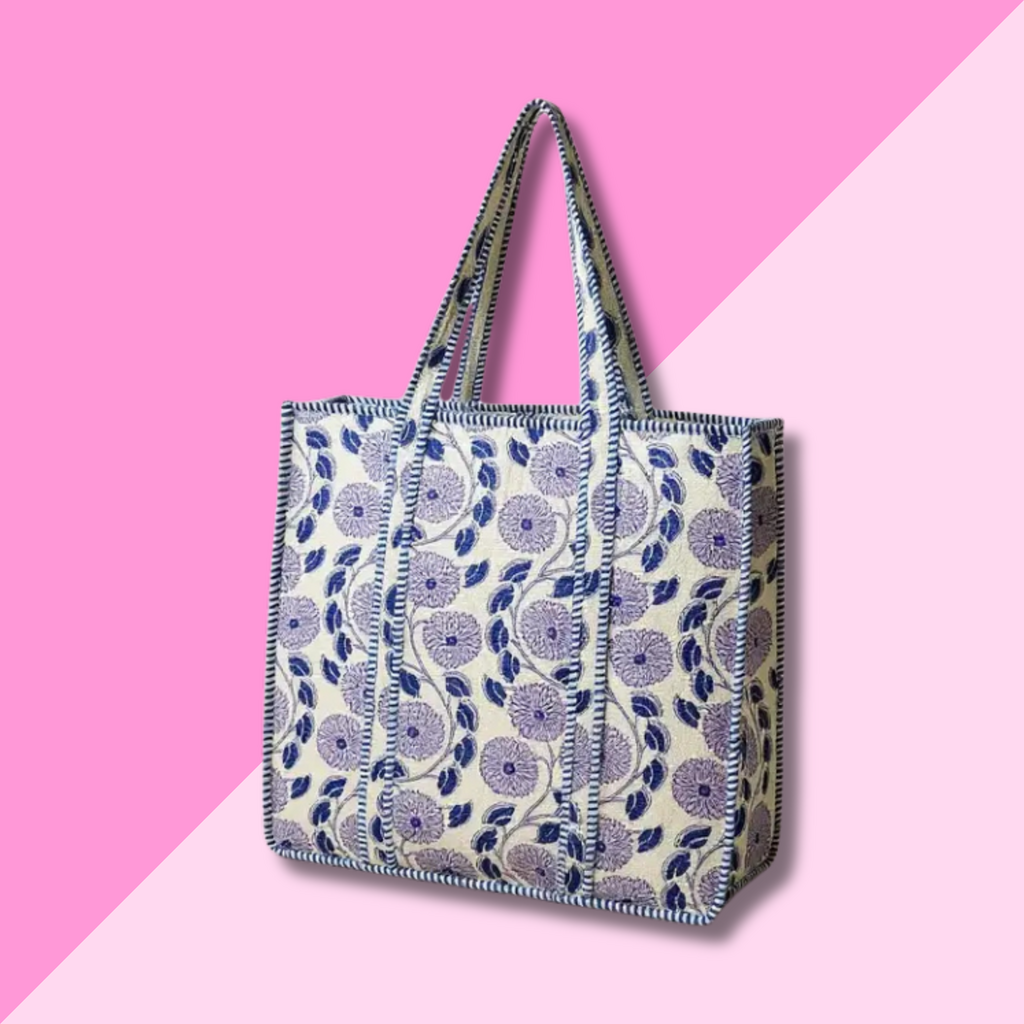 Quilted XL Round Flower Tote Bag