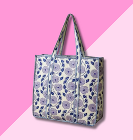 Quilted XL Round Flower Tote Bag