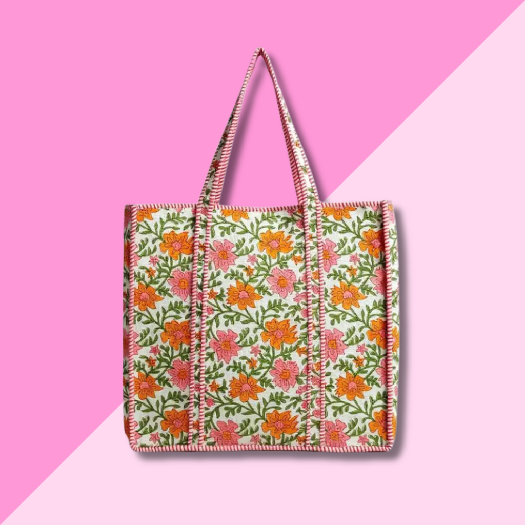 Quilted XL Flower Tote Bag
