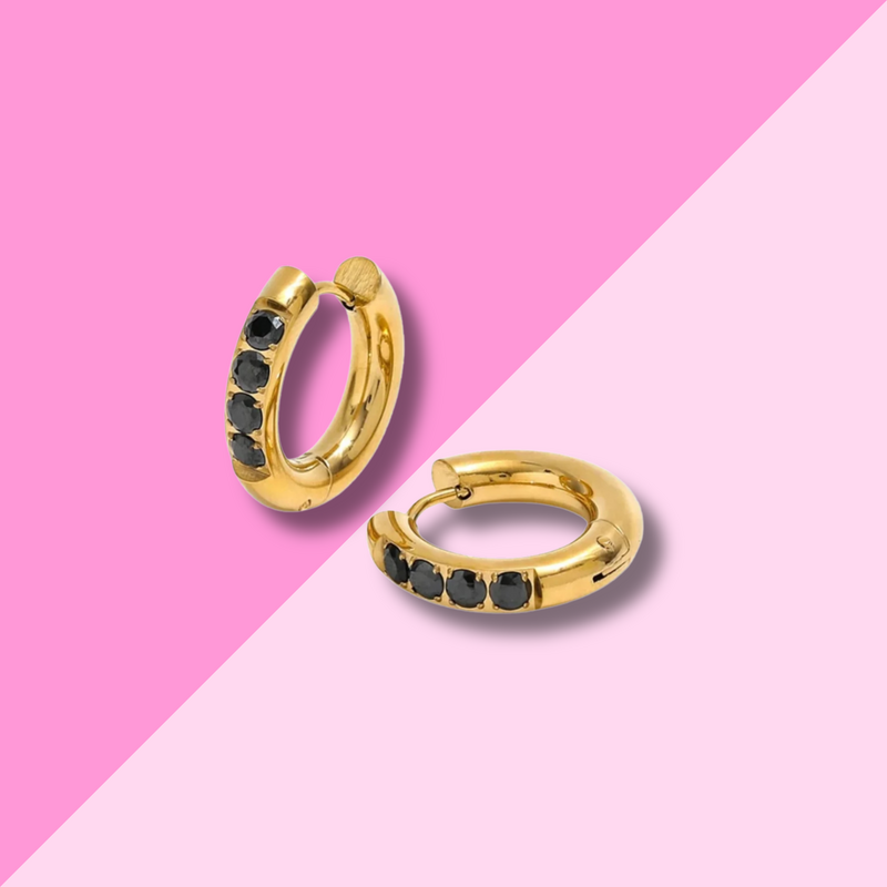 Hjane Jewels Pave Black Huggie Hoops