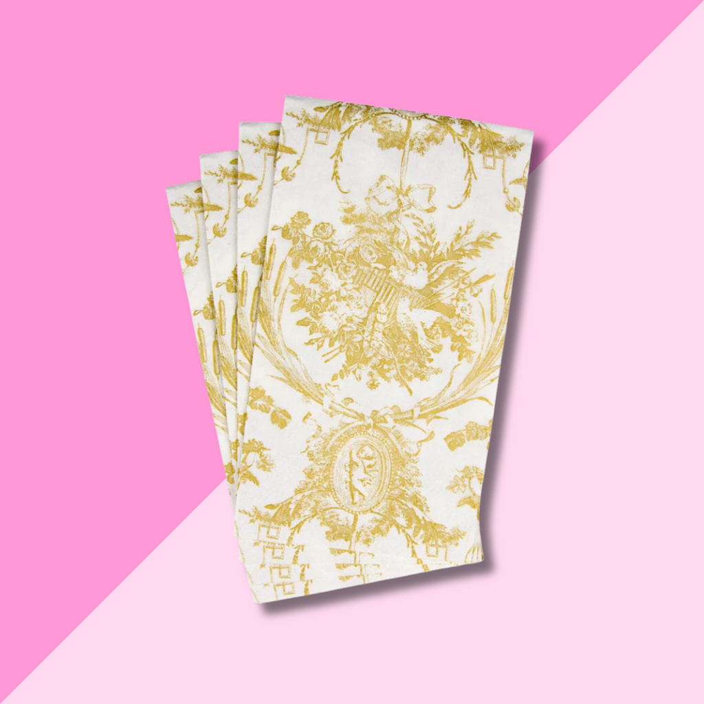 Romantic Toile Gold Guest Towels