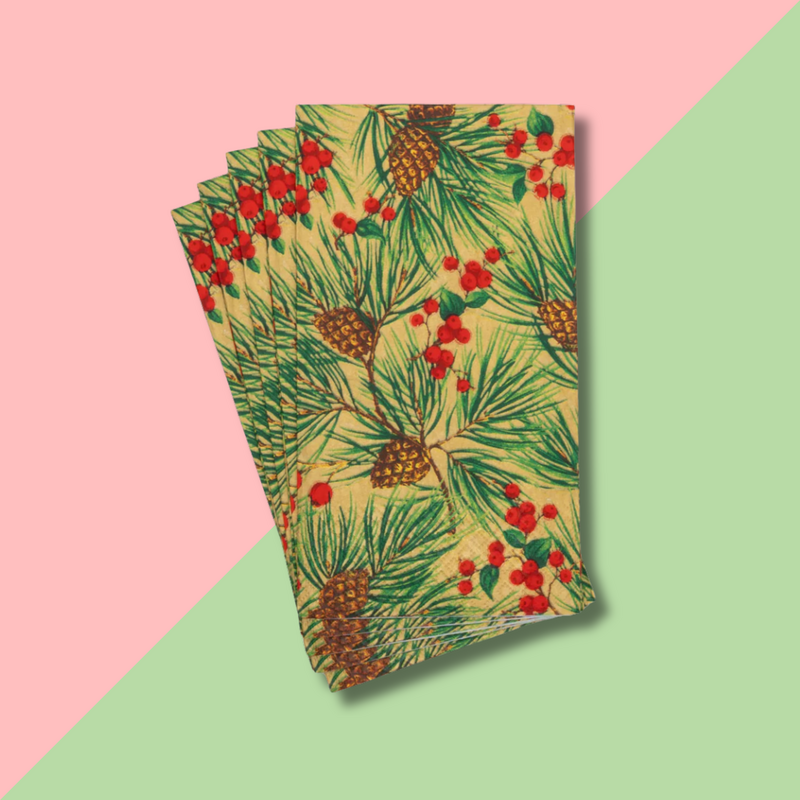 Caspari Evergreen & Berries Guest Towel