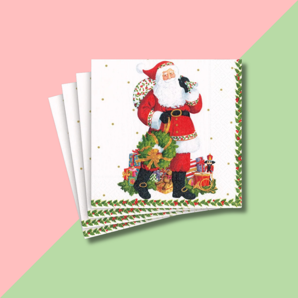 Caspari Jolly St. Nick Cocktail Napkin