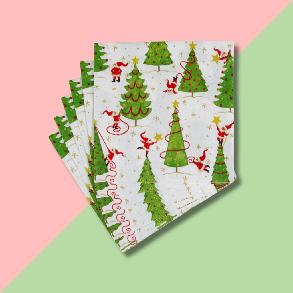 Caspari Twirling Santas Cocktail Napkin