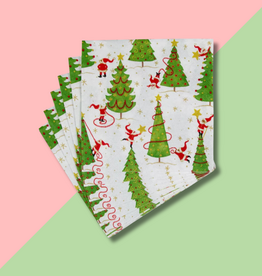 Caspari Twirling Santas Cocktail Napkin
