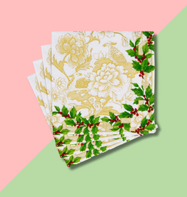 Caspari Holly Ceramic Ivory & Gold Cocktail Napkin