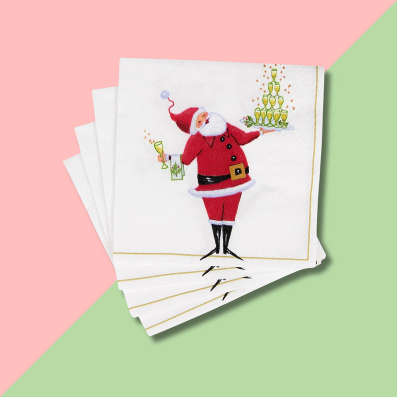 Caspari Santa Serving Drinks Cocktail Napkin