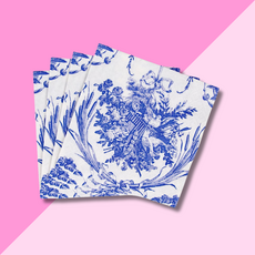 Caspari Romantic Toile Blue Cocktail Napkin
