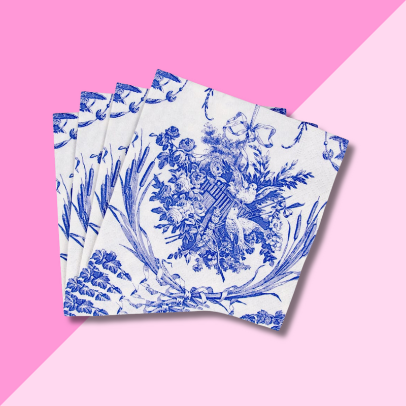 Caspari Romantic Toile Blue Cocktail Napkin
