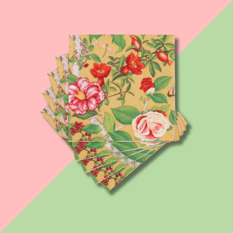 Caspari Christmas Chinoiserie Gold Cocktail Napkin