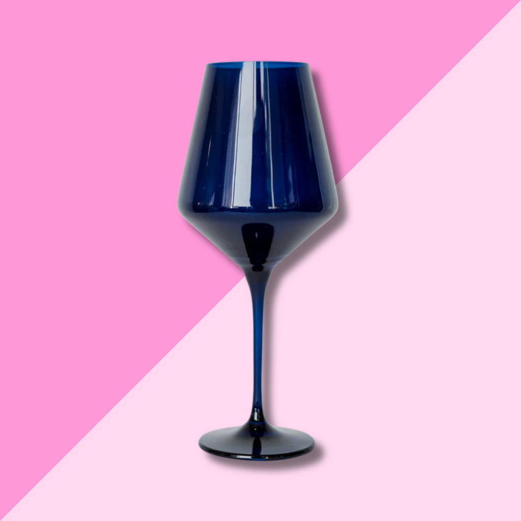 Estelle Colored Glass Midnight Blue Stemmed Wine Glass