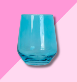 Estelle Colored Glass Ocean Blue Stemless Wine Glass