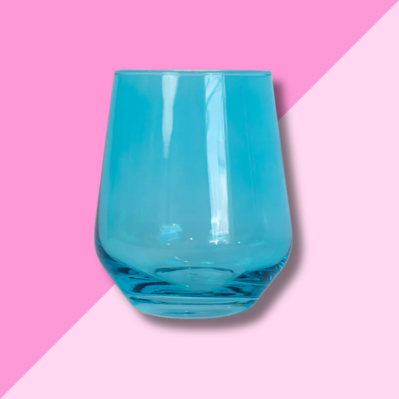 Estelle Colored Glass Ocean Blue Stemless Wine Glass