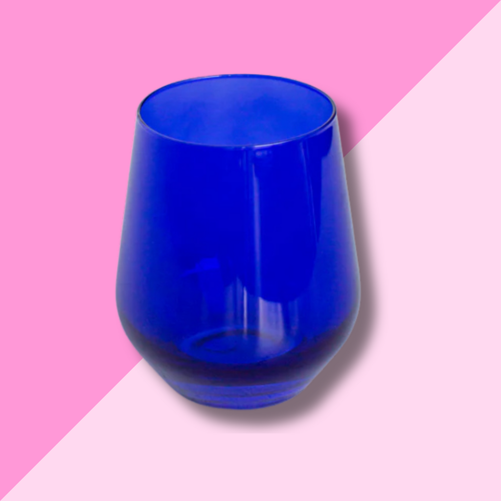 Estelle Colored Glass Royal Blue Stemless Wine Glass