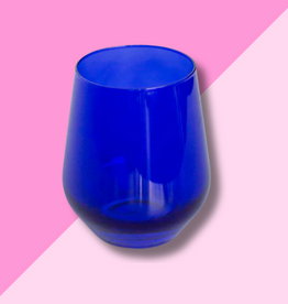 Estelle Colored Glass Royal Blue Stemless Wine Glass