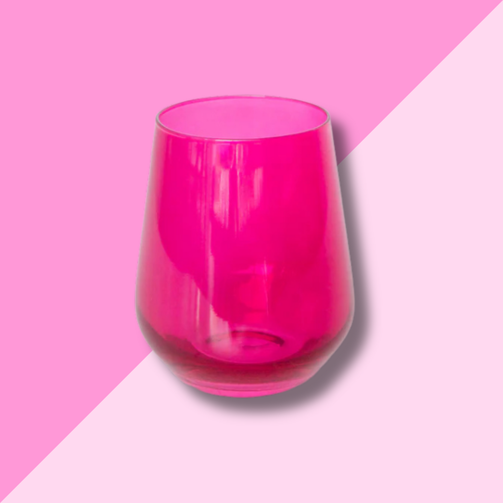 Estelle Colored Glass Fuchsia Wine Stemless Wine Glass
