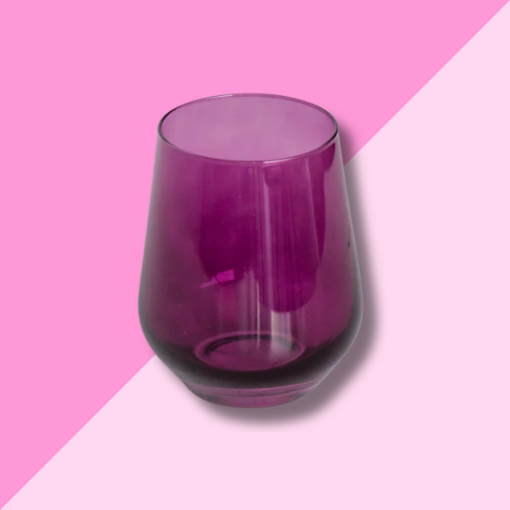 Estelle Colored Glass Amethyst Stemless Wine Glass