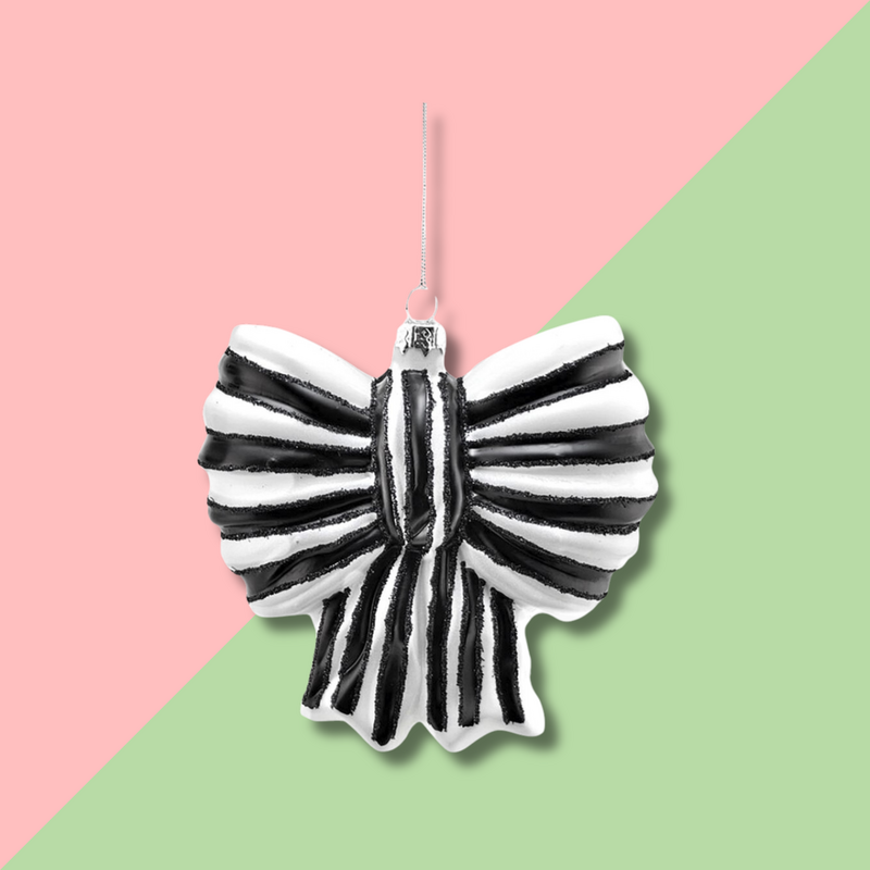Cody Foster & Co Striped Bow Large Black Ornament
