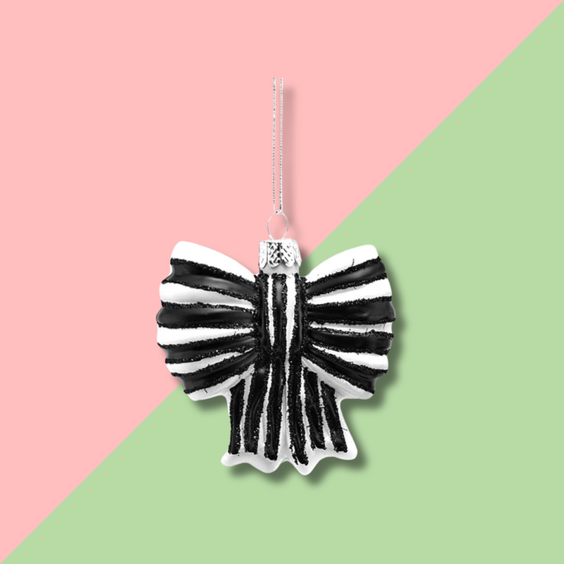 Cody Foster & Co Striped Bow Small Black Ornament