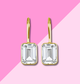AMELIA ROSE JEWELRY Bezeled Emerald Cut Dangles - White Topaz Gold