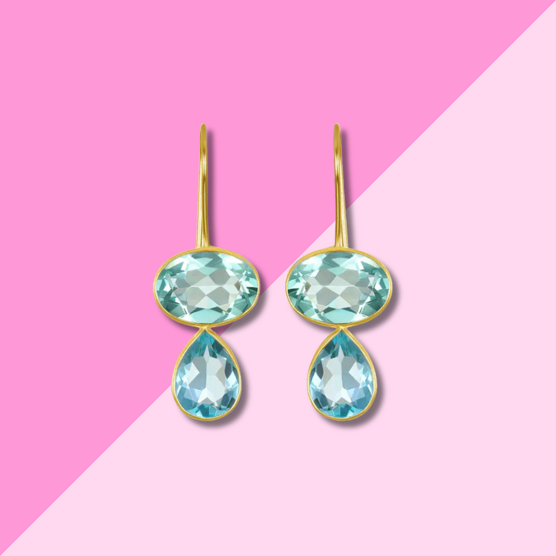 AMELIA ROSE JEWELRY Valencia Teardrop - Aquamarine & Sky Blue Gold