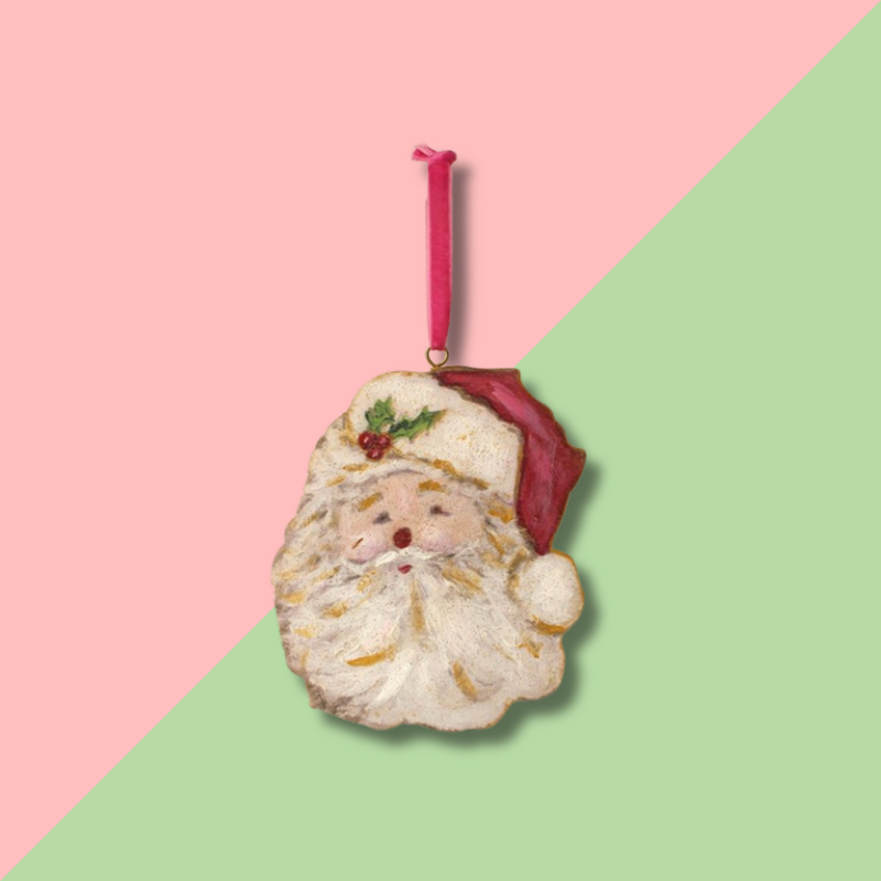 TRADE CIE 5x6 Handpainted Glittered Santa Head Ornament