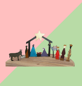 TRADE CIE Painted Tin Nativity Silhouette w/ Creche
