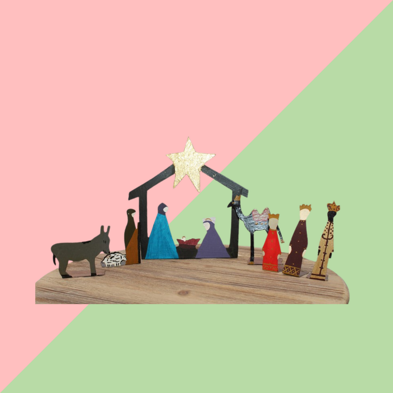 TRADE CIE Painted Tin Nativity Silhouette w/ Creche