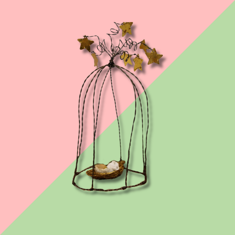 TRADE CIE Metal Star Cloche w/ Infant Jesus Gold Leaf Stars