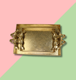 TRADE CIE Gilded Gold Metal Tray w/ Bow Handle Large