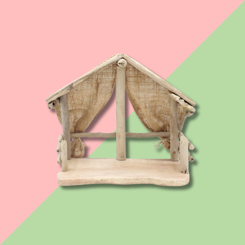 TRADE CIE Driftwood Creche w/ Burlap