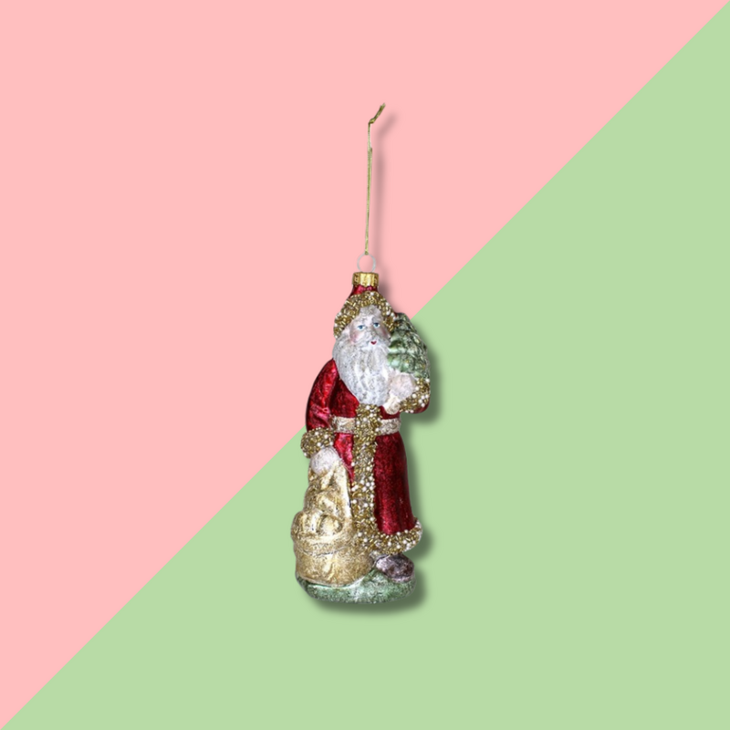 TRADE CIE Santa w/ Animals Blown Glass Ornament