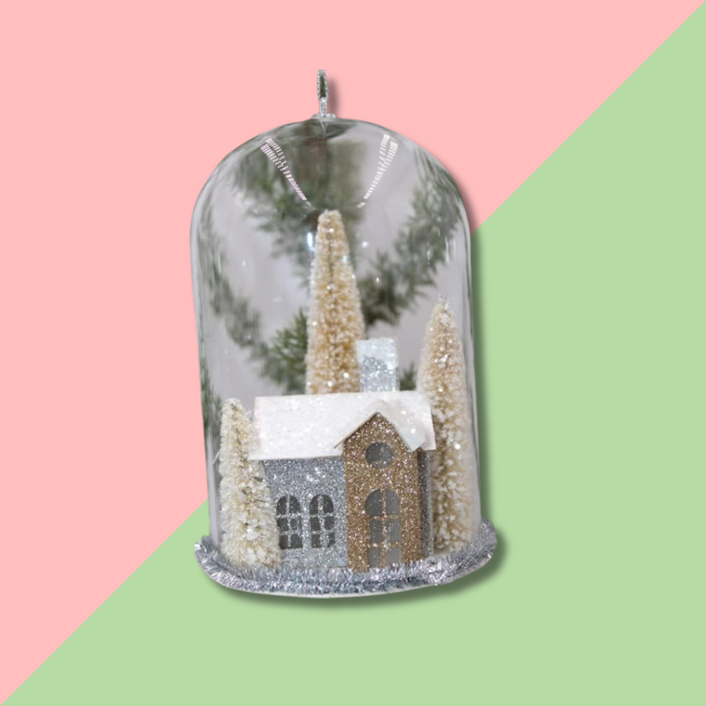 TRADE CIE Glass Cloche Ornament Houses & Trees