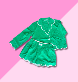 chakeris Green Scallop Cotton Pajama Set