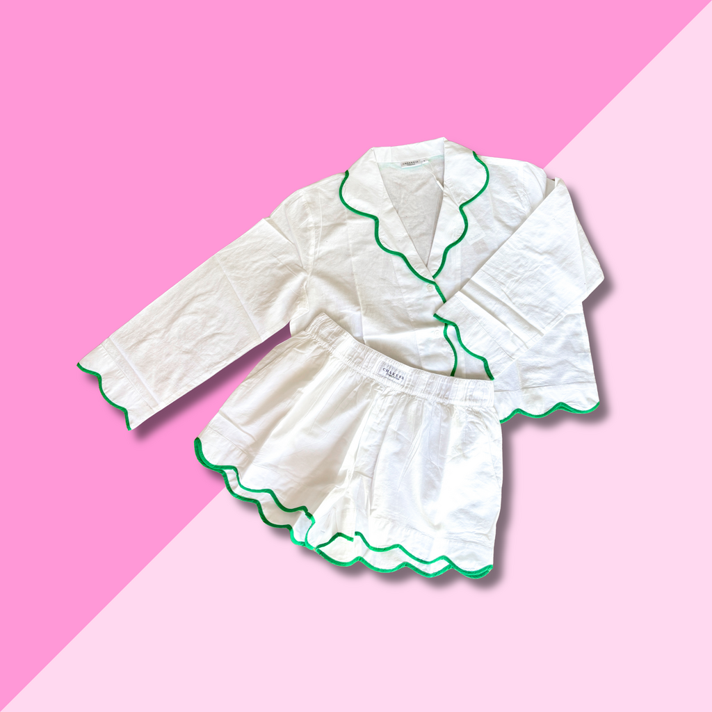 chakeris White Scallop Cotton Pajama Set