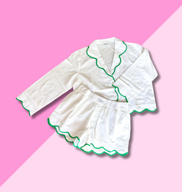 chakeris White Scallop Cotton Pajama Set