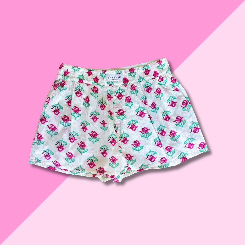 chakeris White Floral Shorts