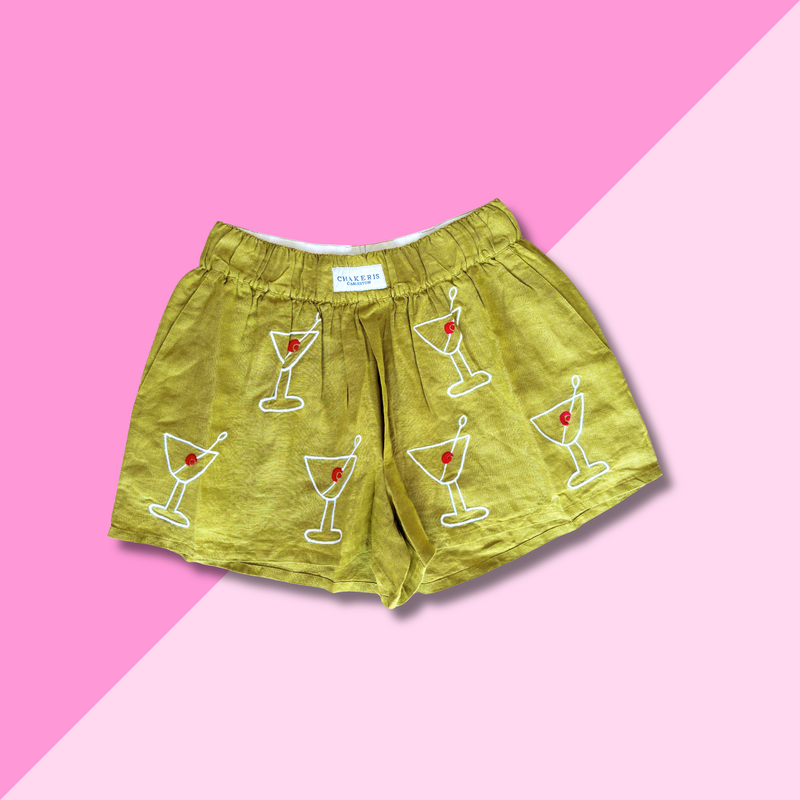 chakeris Martini Embroidered Linen Shorts