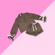 Bella Sleep & Spa Brown Velvet Ties Cropped PJ Set