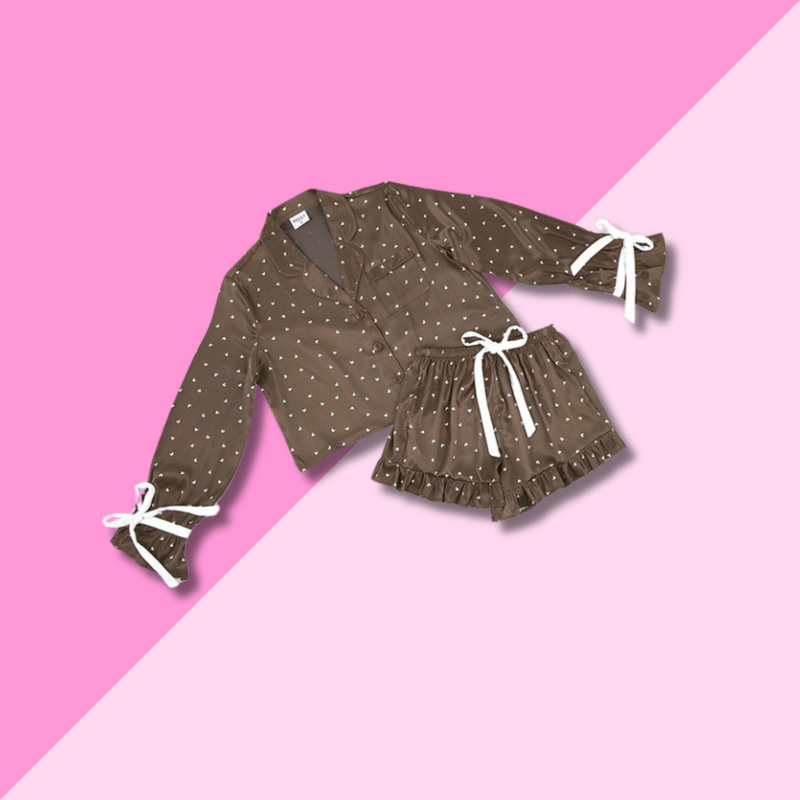 Bella Sleep & Spa Brown Velvet Ties Cropped PJ Set